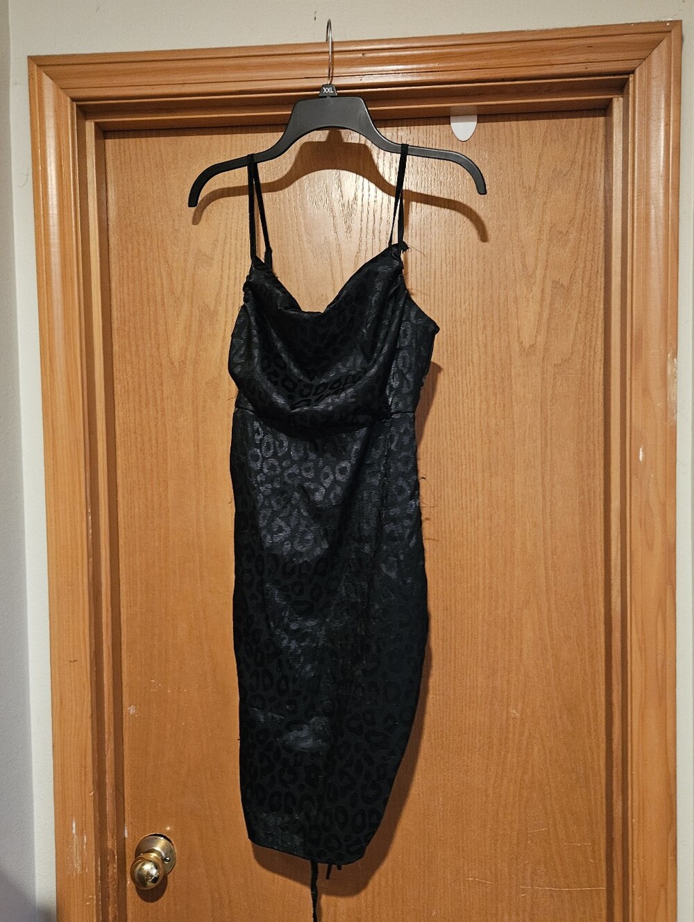 Wild Fable Black Leopard-Print Satin Slip Dress - Women's
